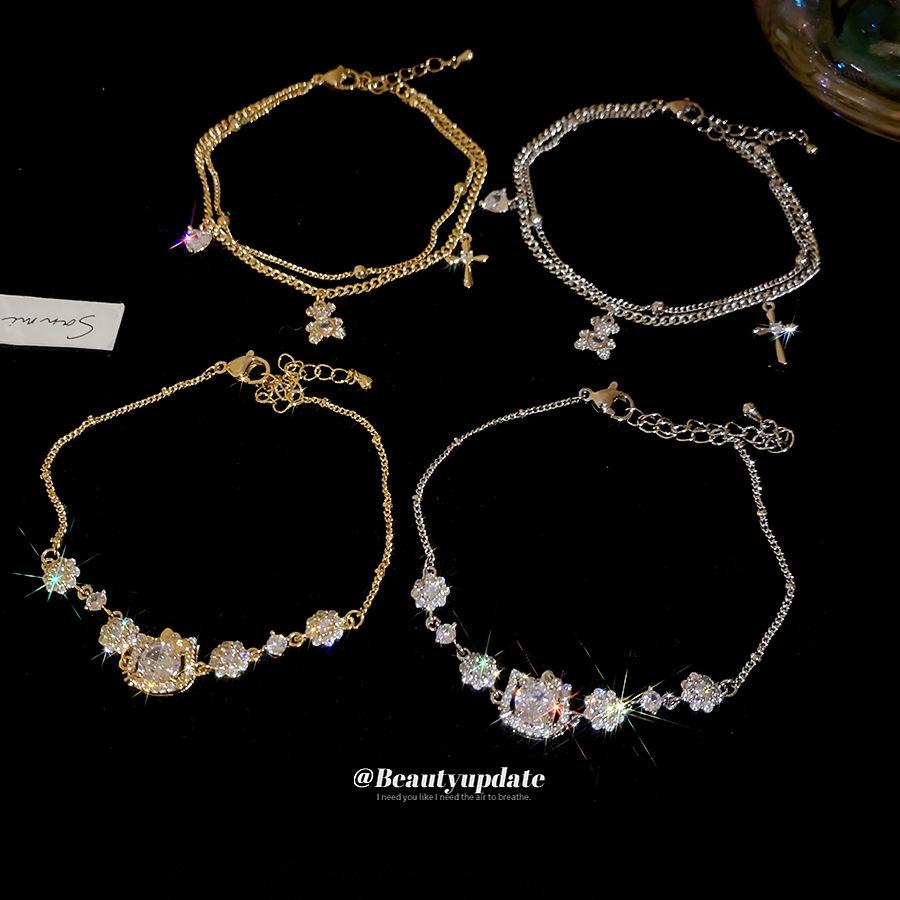 Korean Style Sparkly Multi-Layer Zirconia Bear Bracelet - Luxurious, Versatile Fashion Jewelry for Women