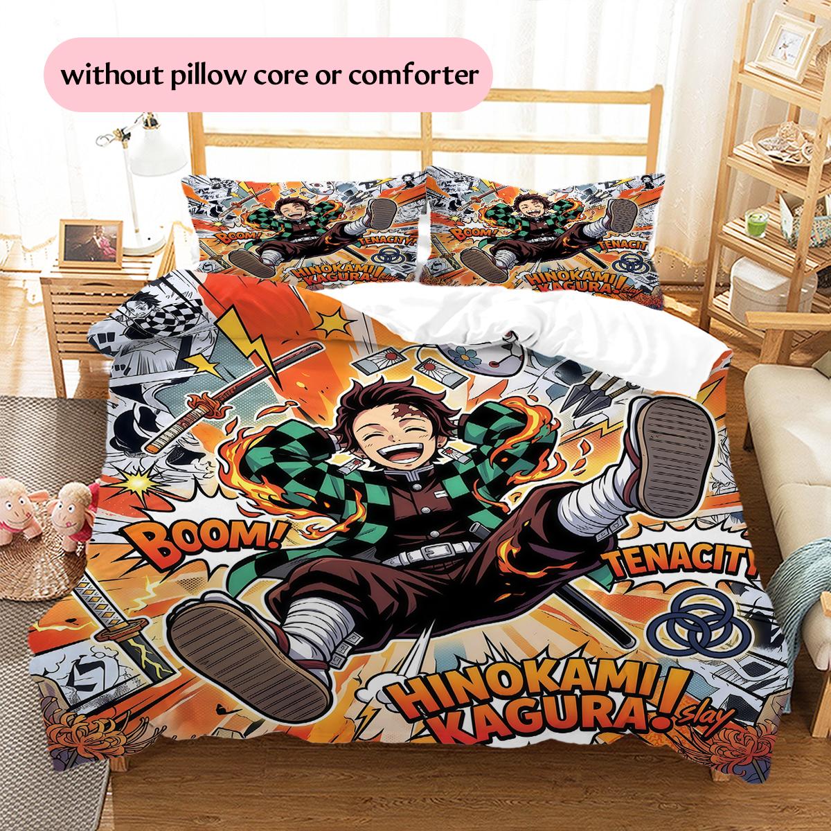 

Kamado Tanjiro Pattern Bedding Quilt Set Home Decoration Gift (1 * duvet cover + 2 * pillowcase without core) 135x200cm
