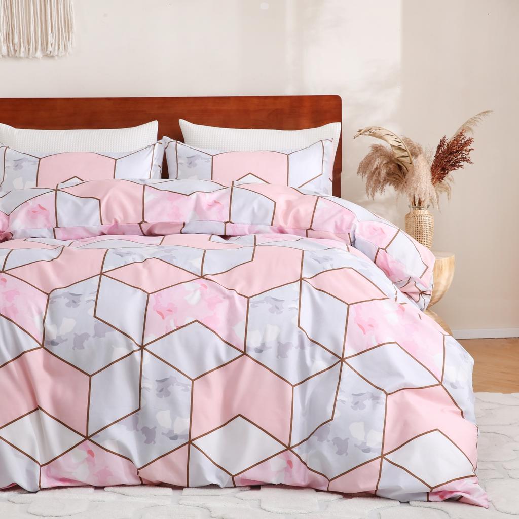 Comforter Pink Marble Queen Geometric Cube Comforter For Boys Girls Luxury Abstract Geometry Marble Texture Bedding Set