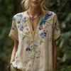 Women Shirt V-Neck Short Sleeve Loose Fit Pullover Tops 3D Printed Pattern Summer Casual Blouse Daily Wear