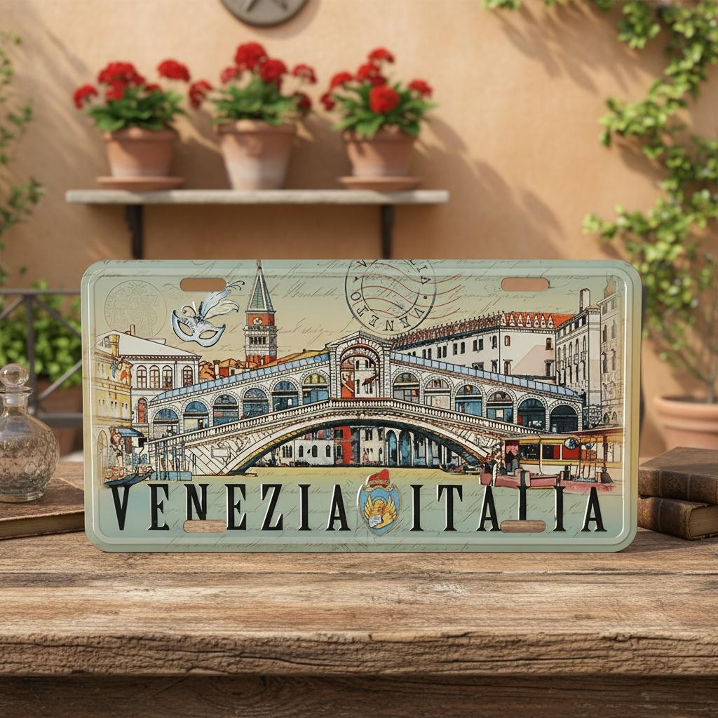 D Venice Italy Aluminum Sign Vintage Rialto Bridge Gondola Metal Poster xin Retro Italian Cityscape Wall Art for Home Caf 15x30cm(5.9x7.8inch)