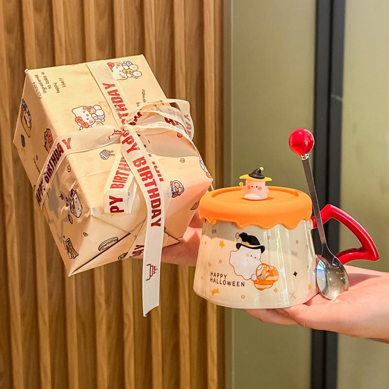 Kreative niedliche Gespenst Keramiktasse mit Deckel Haushalt Trinkbecher Paar Kaffeetasse für Mädchen Geburtstagsgeschenk
