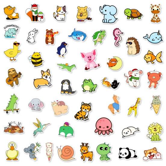 50Pcs Graffiti Sticker Waterproof Clear Printing DIY PVC Cute Cartoon Animal Pig Pattern Laptop Skateboard Decal Stationery Supplies