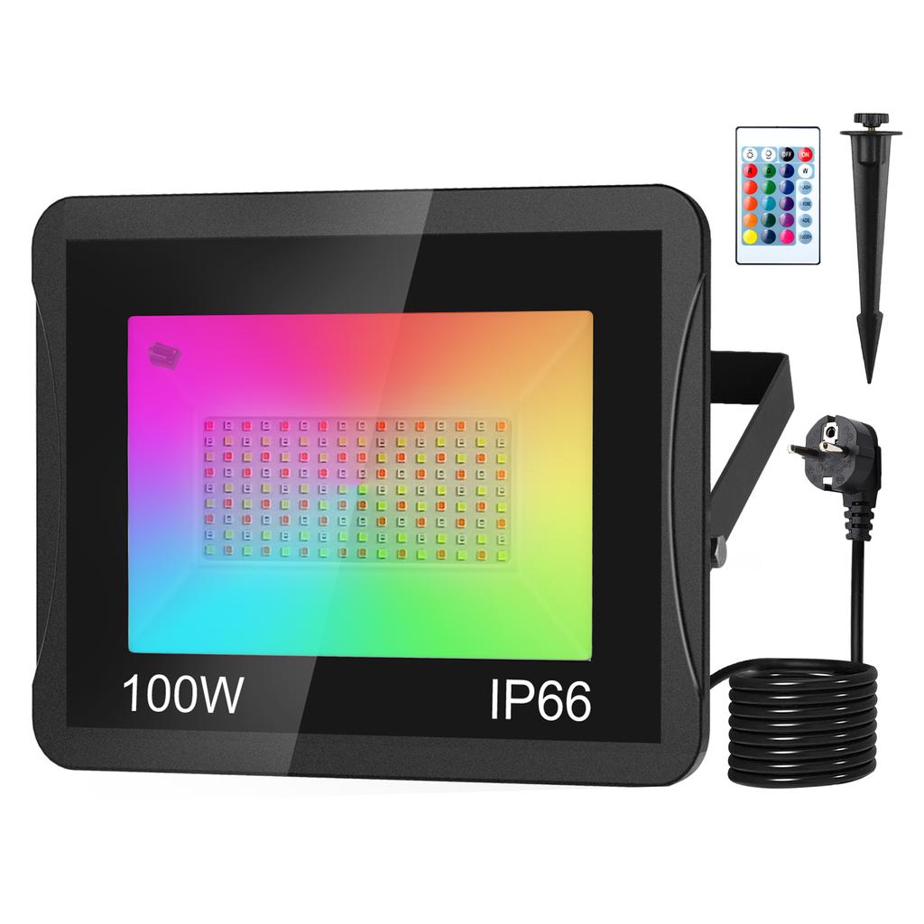 T-SUN RGB LED 100W Flood Light IP66 Waterproof Outdoor Spotlight  Reflector Projector Lamp For Garden Christmas Decoration