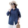 Japanese double-layer cotton yarn pure cotton plaid shirt women's retro literary and artistic style new spring and autumn loose casual shirt top