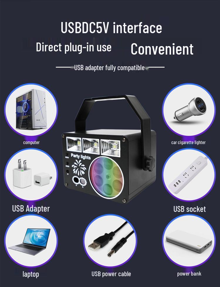 USB Outdoor String Lights: KTV Disco Sound-Controlled Rotating Stage Lights