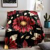 Red Floral blanket with Golden Leaves on Black Background Design blanket, suitable for use in the bedroom, living room, on the sofa