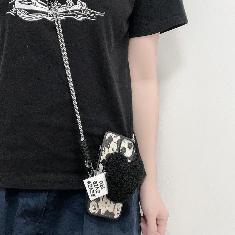 Trendy Fall Winter Faux Fur Heart Clip Strap - Crossbody Phone Chain, Universal for Cases, Neck/Side Lanyard, Cozy Cute