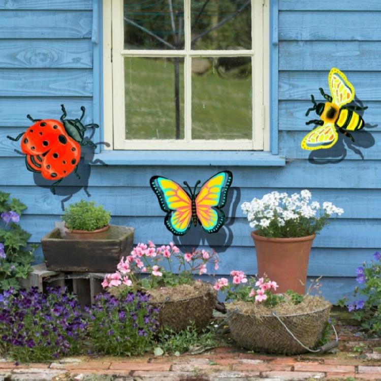 Iron Butterfly Honeybees Ladybugs Metal Wall Art Weather Proof Garden Homes Decors Handmade 3D Insect Sculpture