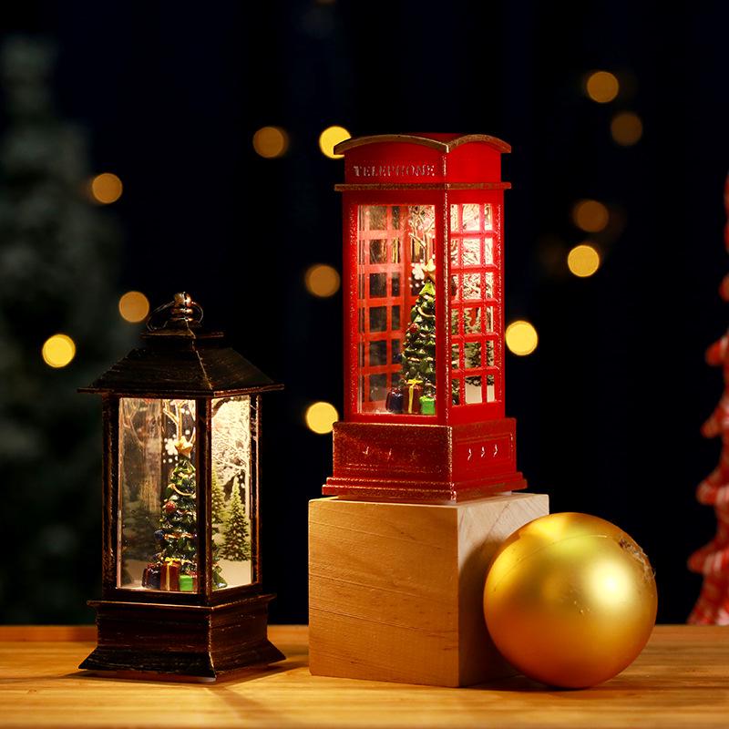 Light-Up Santa Claus Phone Booth Christmas Lantern Ornament
