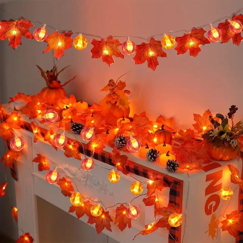 Maple Leaf Pumpkin LED String Lights Halloween Party Decor Courtyard Atmosphere 1.5m 10 lights теплый белый