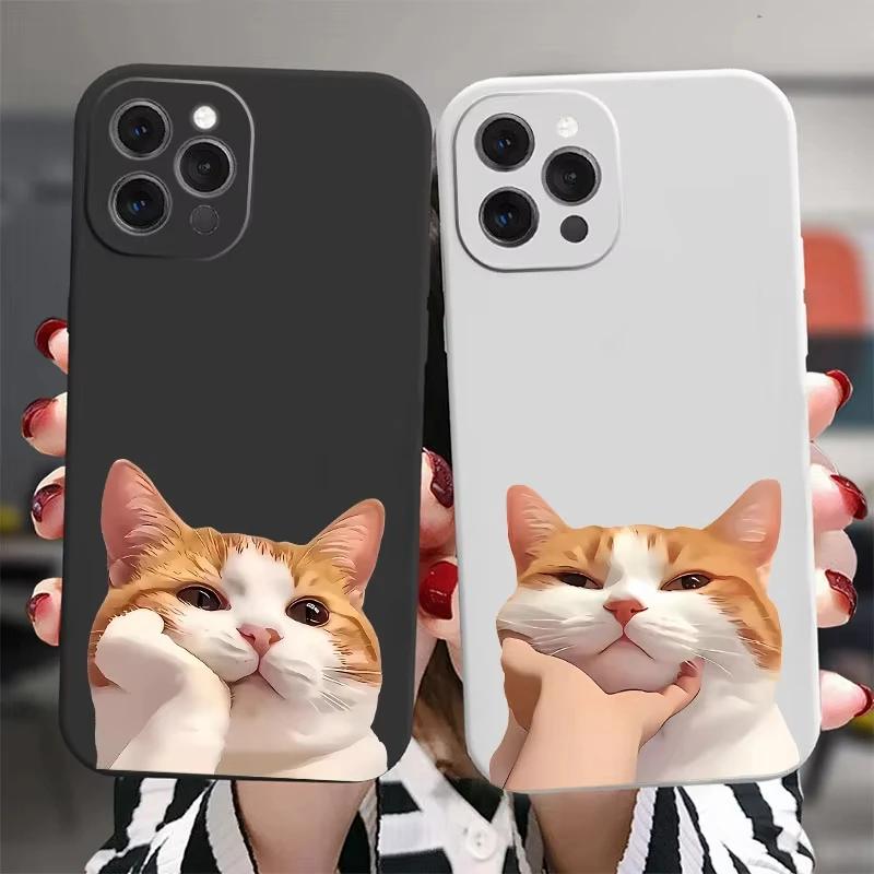 Cute Chubby Cat Pinch Cheek Cartoon Art Phone Case for iPhone 17 16 15 14 13 12 11 Series Pro Max Plus Double Layer Protection