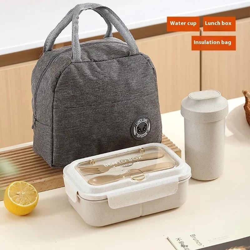 Lancheira de Palha de Trigo com Copos para Sopa, Talheres e Sacolas Portáteis Escritório Microondas Lancheira Bento Recipiente para Alimentos para Piquenique ao Ar Livre