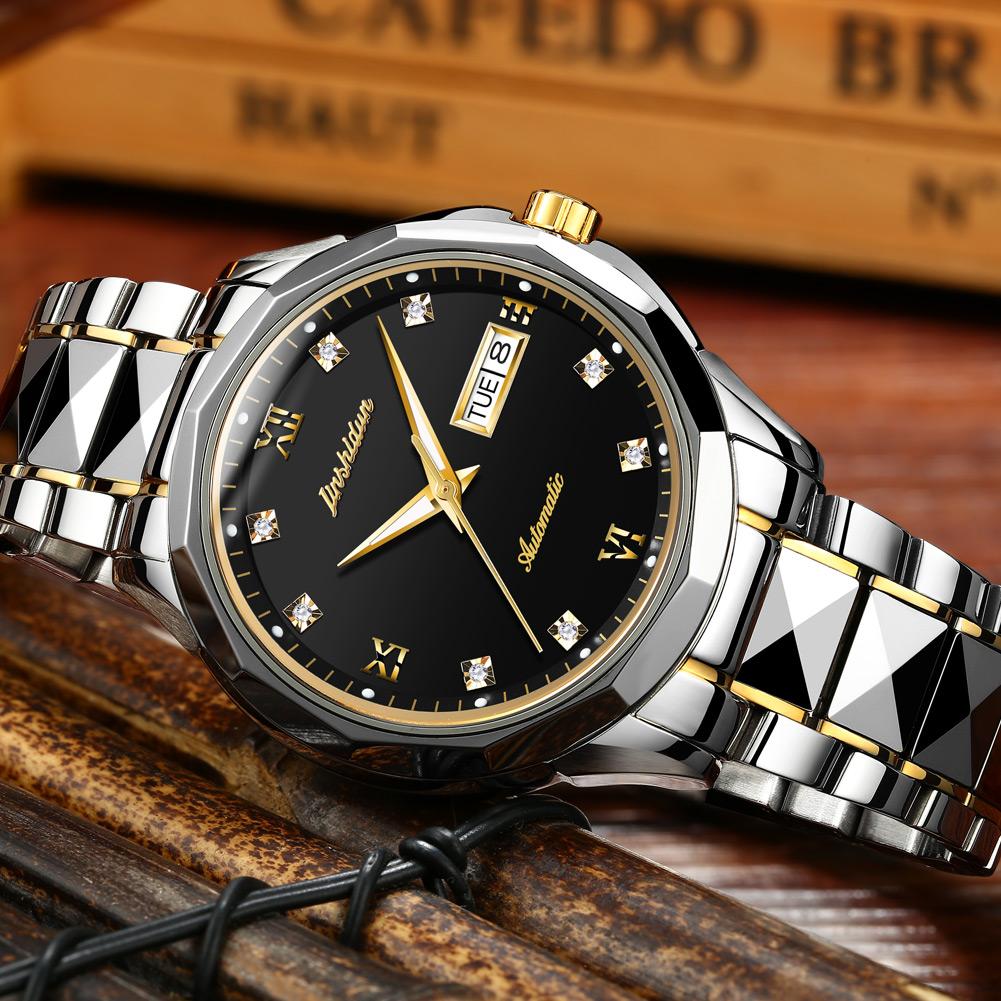 JSDUN 8813 Herren Mechanische Uhr Perfektes Stahlarmband Wasserdichtigkeit Kalender Einfache Freizeit Armbanduhr