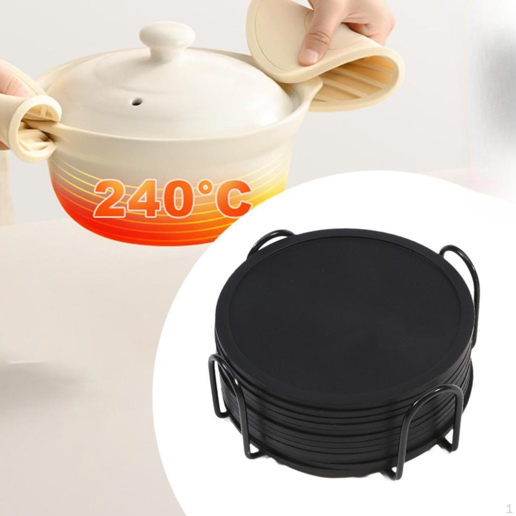 12 Pieces 10cm Silicone Coasters Coffee Coaster Heat Resistant Glass Cushion for Restaurant
