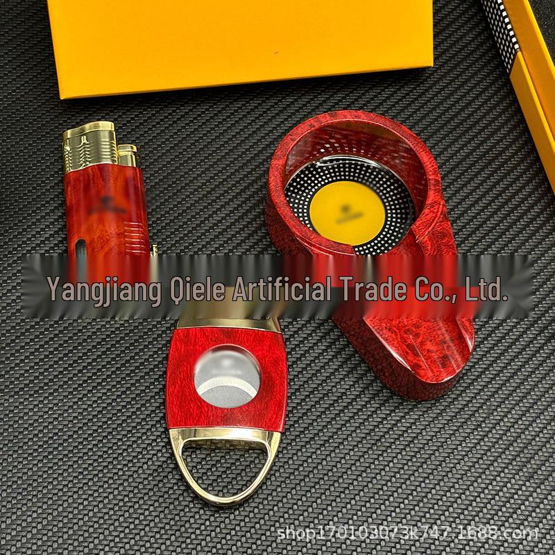 Cigar Tool Set: Three-Piece Cigar Cutter, Lighter, and Ashtray Gift Box