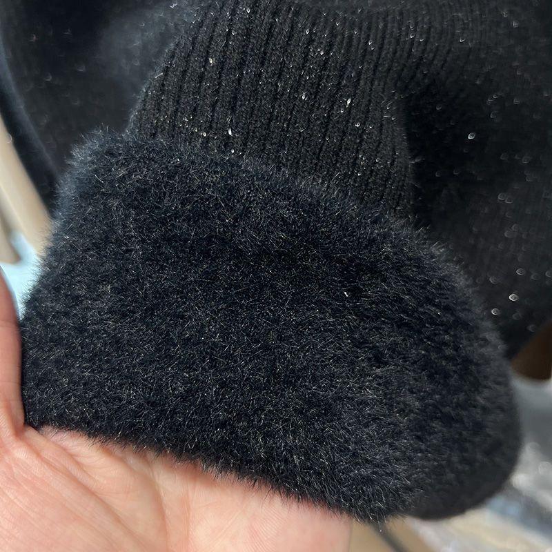 Women Solid Bright Fleece Warm Sweaters Casual Slim-fit Elegant Pullovers Half Turtleneck Long Sleeve Knitwear Jumpers