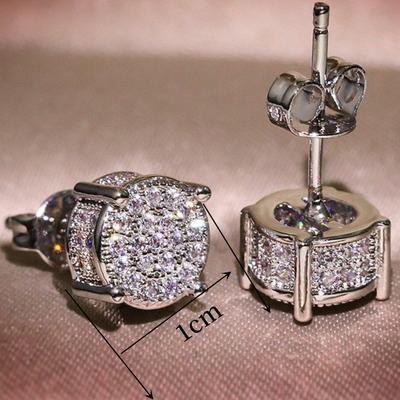 1 Pair Minimalist Fully Rhinestone Stud Earrings, Couple Gift