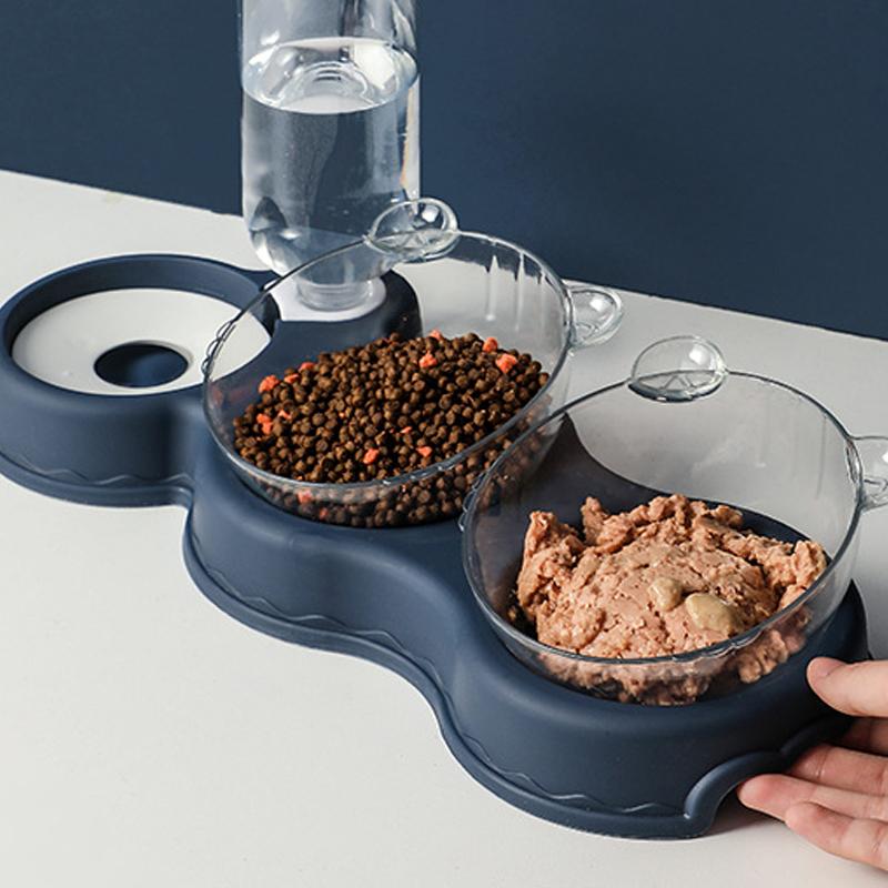 Pet Cat Bowl Automatic Feeder 3in1 Dog Cat Food Bowl With Water Fountain Double Bowl Drinking Raised Stand Dish Bowls For Cats