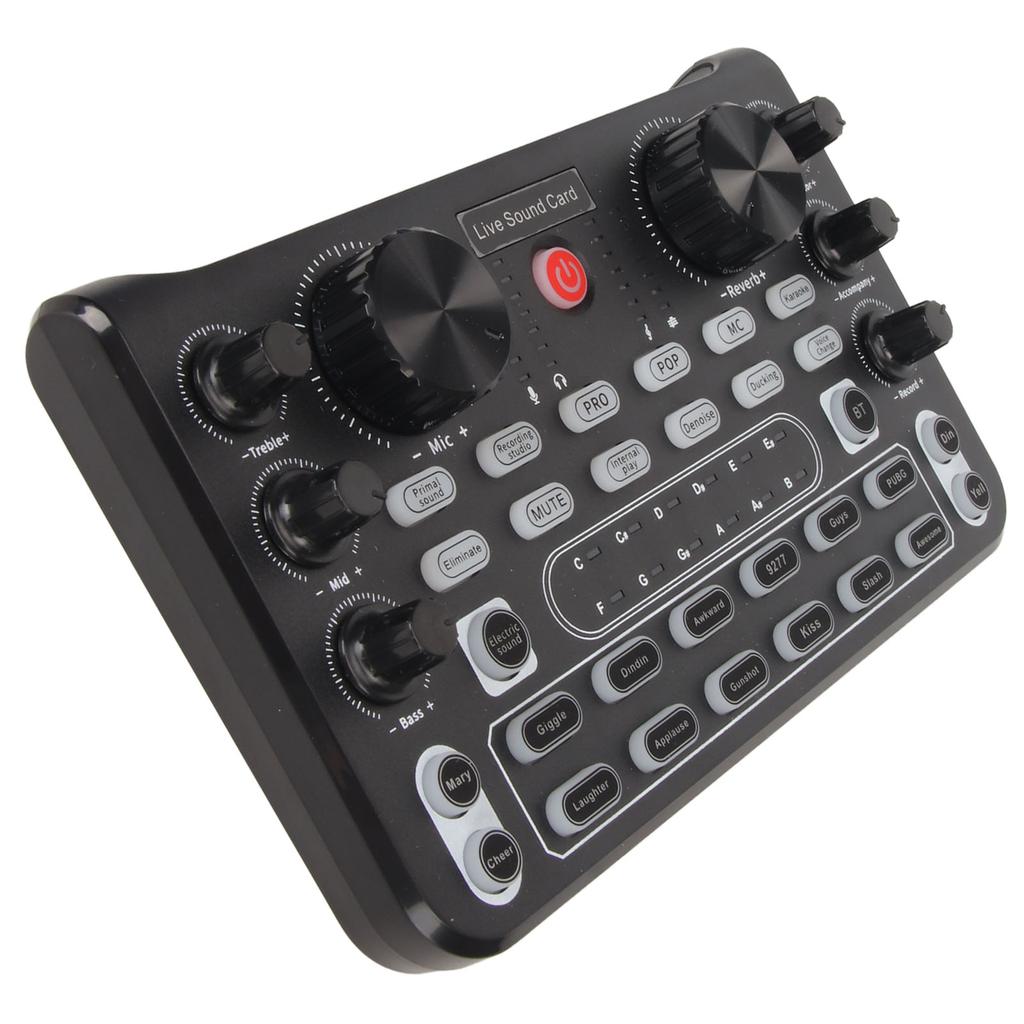Live Sound Card with Multi Sound Effects Bluetooth Noise Reduction Sound Mixer Board for Mobile Phone Karaoke Broadcast