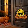 Retro Moon Wall Ornament Halloween Wood Door Hanger Sign, Pumpkin And Black Cat Printed, with Hemp Decorative Entryway Hanging Board Rope