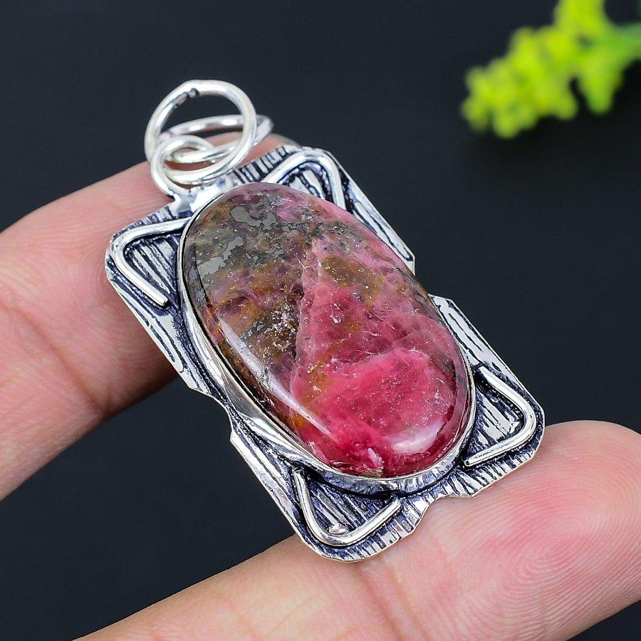 Rhodonite Gemstone Handmade 925 Sterling Silver Gift Jewelry Pendant 2.05" j5U15
