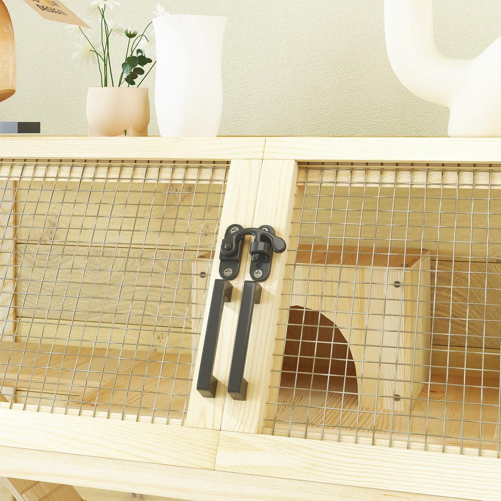 Wooden Hamster Cage with Storage Shelf, Wheels, Ramps, Water Bottle, Hut, Seesaws