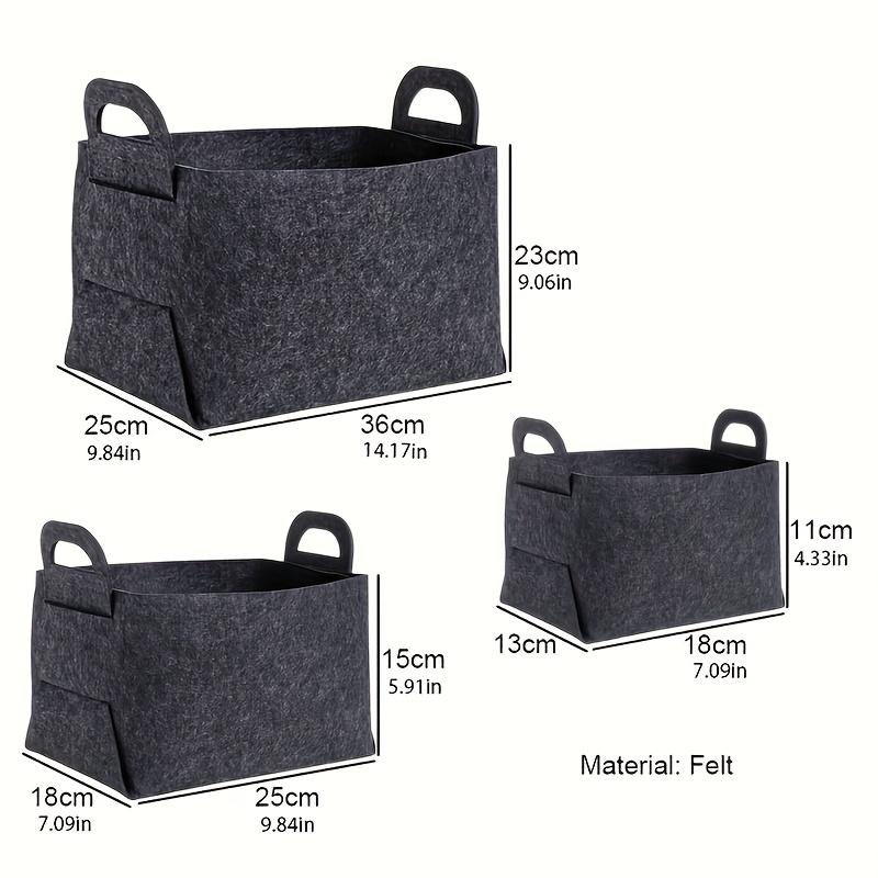 3pcs Felt Storage Bags Collapsible Household Storage Baskets with Handle for Home Clothes Toys Organization and Storage Supplies