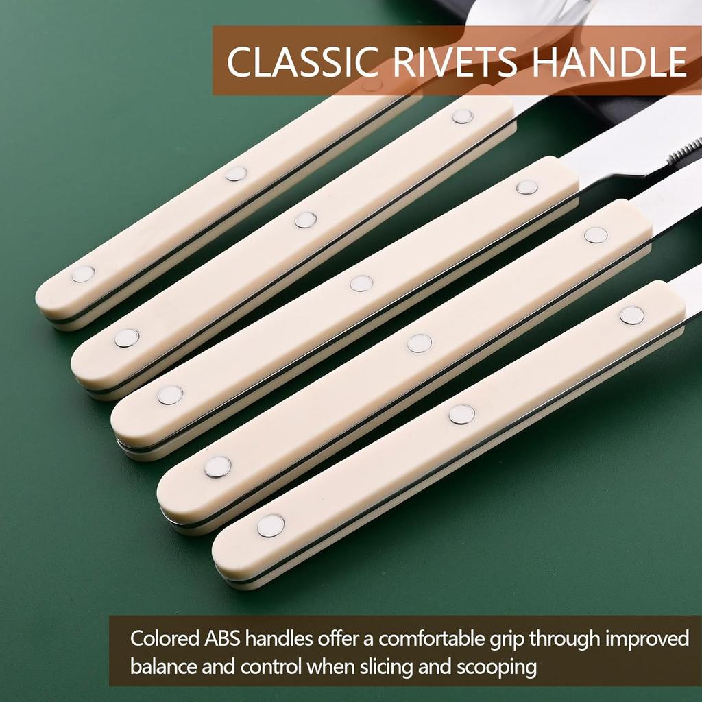 20 PCS Stainless Steel Flatware Set Service for 4, Retro Style  Tableware Forks Spoons Knives Eating Utensils, Acrylic Handle with Rivets Design