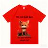 Schattige Oranje Kat Grafiek en “Ik ben geen slechterik Wil je me adopteren” Tekst Perfecte Casual Stijl Rood Unisex Mode Casual T-Shirt
