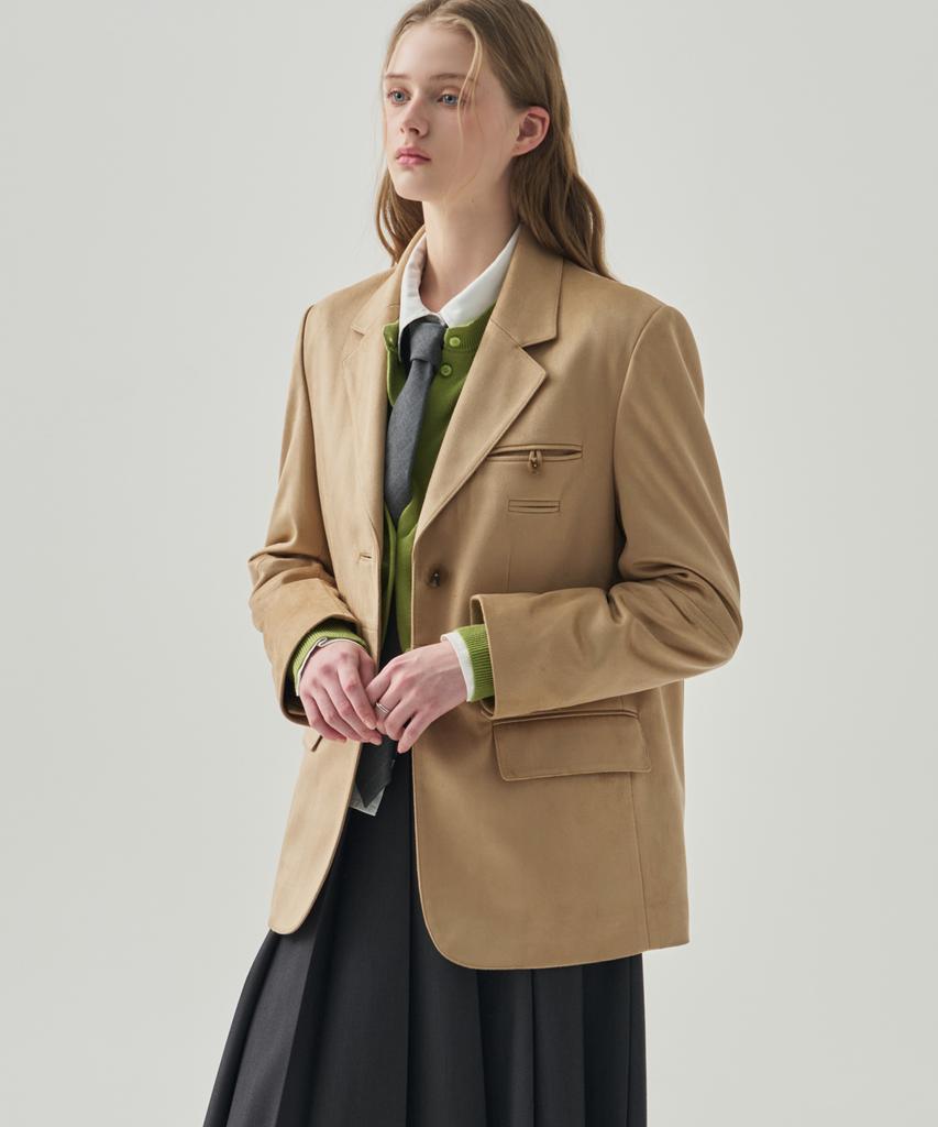 DRAWFIT WOMEN Double-Welt Suede Single Blazer [Ash Cream]