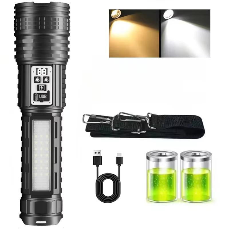 Super Big Flashlight USB Rechargeable Most Strong LED Flash Light Long Range Torch Zoom Outdoor With Digital Power Display
