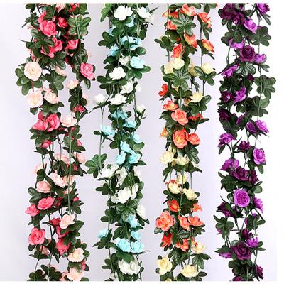 250 Cm / 99 Inch 45 Flowers Silk Roses Wedding Decoration Ivy Vine Artificial Flowers Arched Decoration with Green Leaves Wall