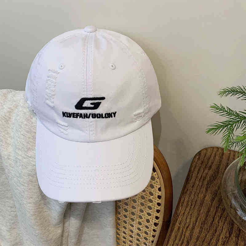 Hip Hop Embroidery Ripped Baseball Hat Female Summer Wide Brim Deepened Peaked Cap