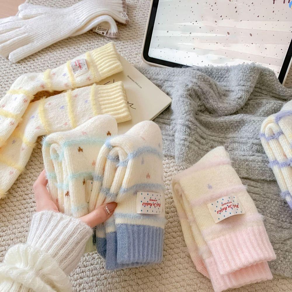 Candy Color Women's Socks Absorb Sweat Warm Sleep Socks Fashionable Fluffy Plush Socks  Harajuku