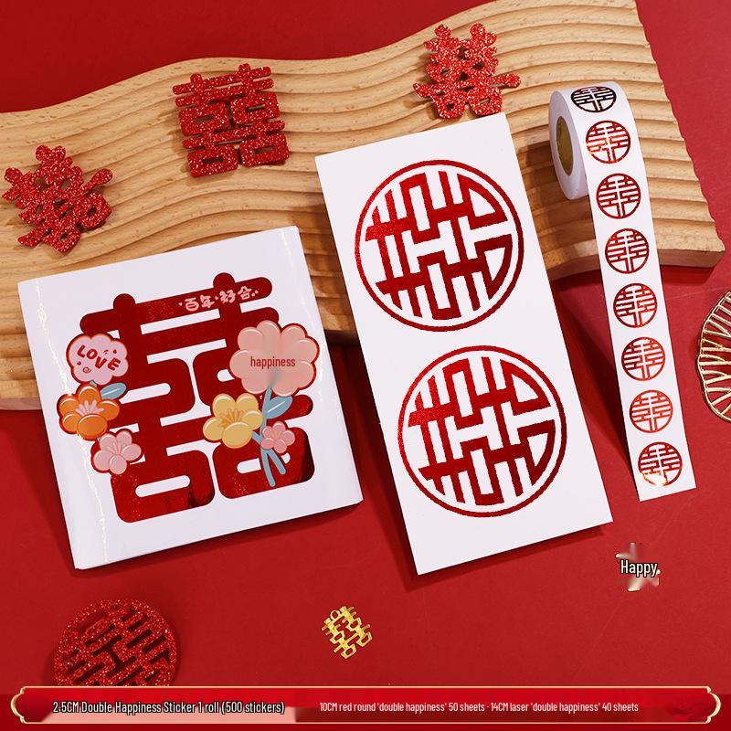 Mini Double Happiness Wedding Stickers - Self-Adhesive Red Seals for Envelopes and Egg Decorations