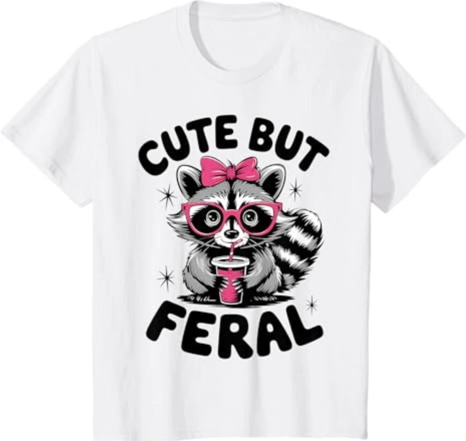 Kids Racoon Tee Cool Cute But Feral Teen Girls Funny Toddler Girl T-Shirt 3XL