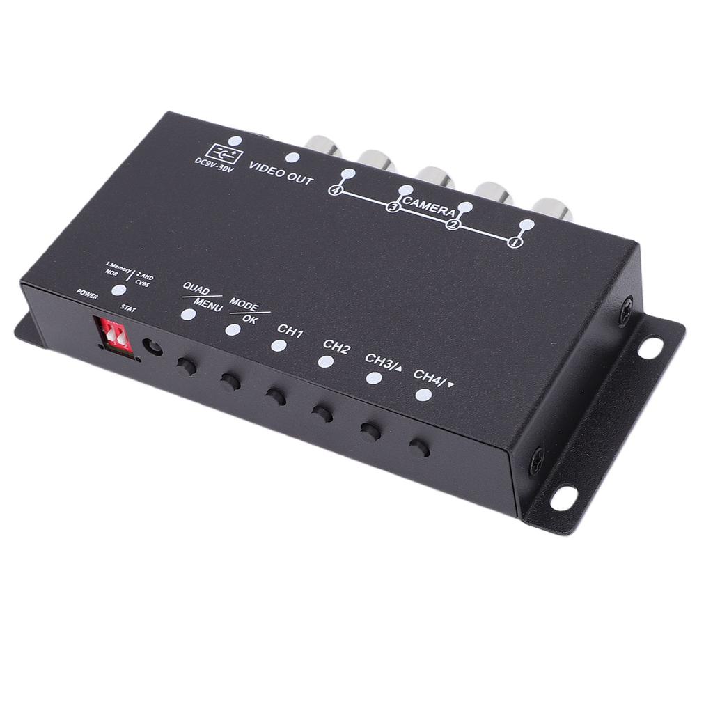Répartiteur Vidéo 4 Canaux 1080P AHD Commutateur Écran Vidéo Splitter pour Caméra de Recul de Voiture 4 Canaux pour Camping-car Camion Bus