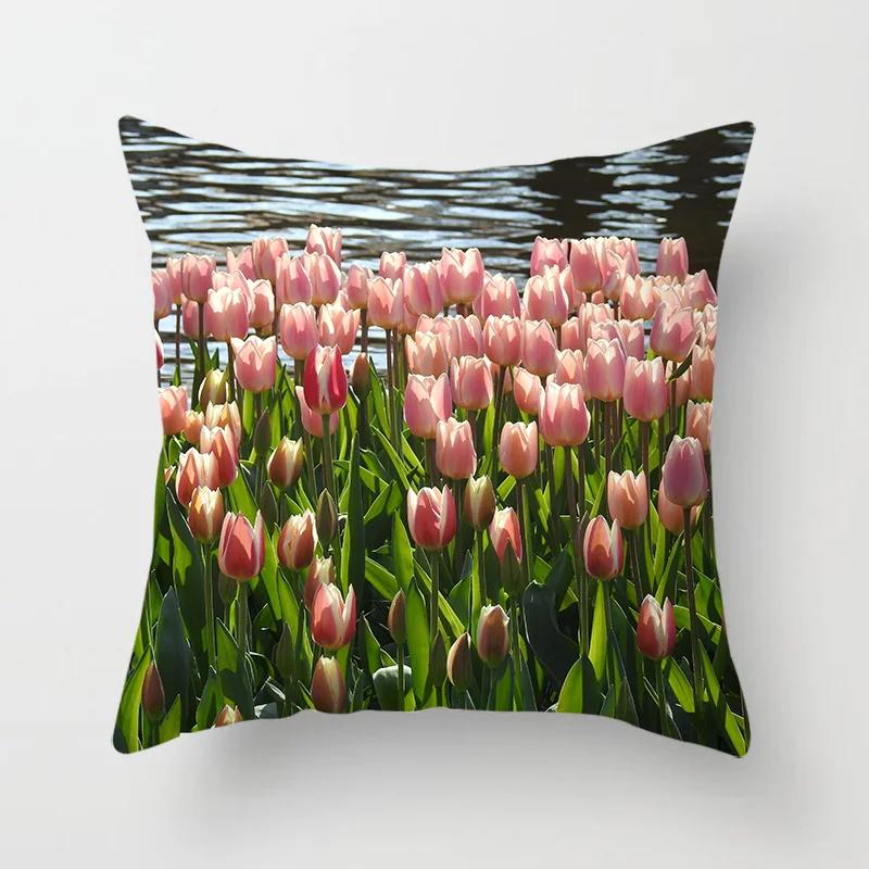 Floral Print Throw Pillow Cover Living Room Sofa Decor Car Office Seat Cushion   Home  45x45 cm