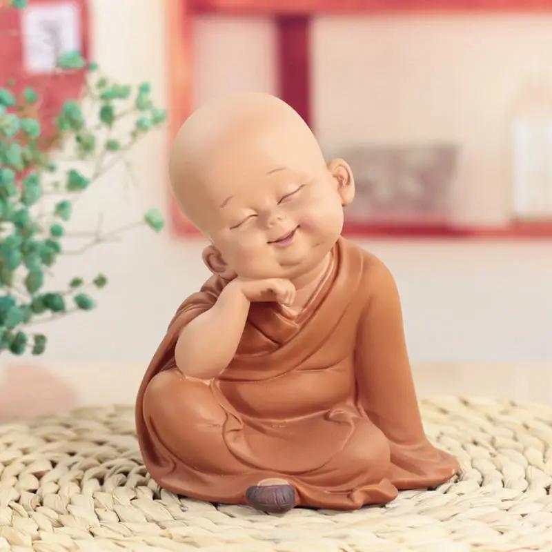 1pc Monk Figurines Car Decoration Crafts,Home Decor Kungfu Monks Figure Car Ornament Buddha Boy Accessories Figurines Tea Pet