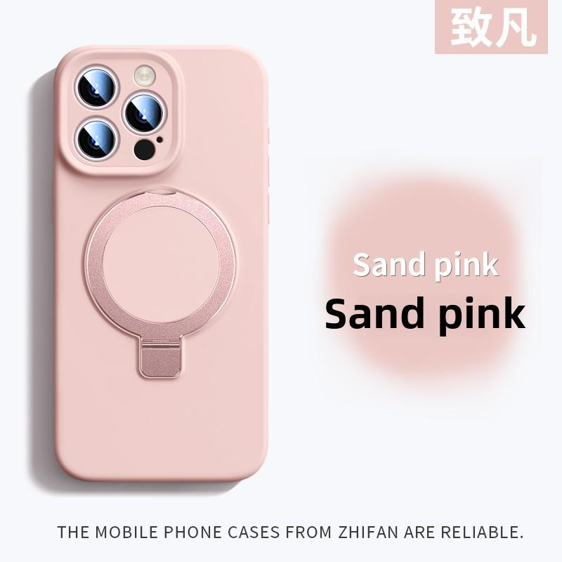 Magnetic Adsorption Liquid Silicone Case with Stand for Apple 16 Pro Max, Shockproof Full Cover for iPhone 15 13 PM