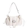 Stylish Faux Leather Shoulder Bag for Women with Buckle Strap and Drawstring Design Hobo Handbag for Daily Use and Outings