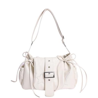 Stilvolle Kunstleder-Umhängetasche für Damen mit Schnallenriemen und Zugband-Design Hobo-Handtasche für den täglichen Gebrauch und Ausflüge