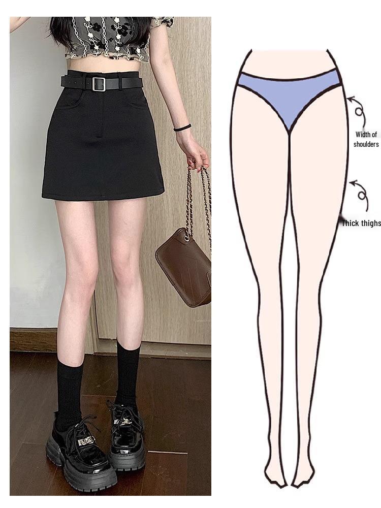 2024 Gray High-Waist Slimming A-Line Pencil Midi Skirt for Women