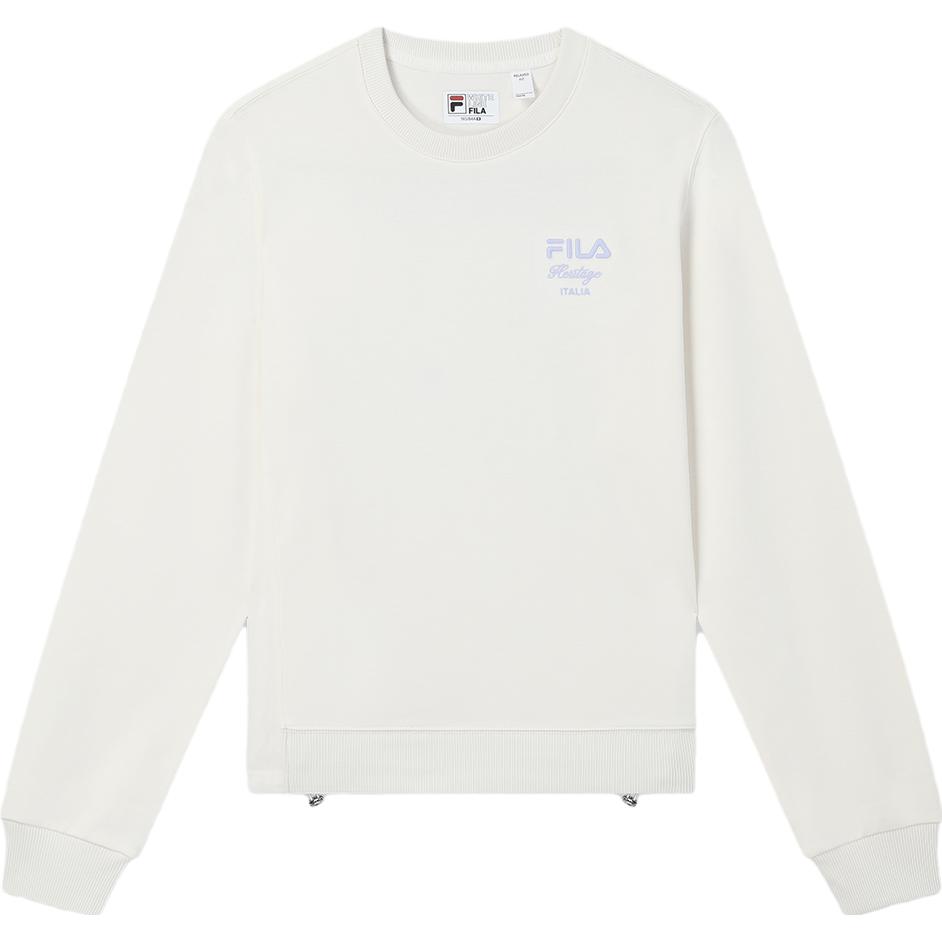 FILA Official Womens Pullover Sweatshirt 2023 Autumn Fashion Casual Simple Round Neck Knit Top Women tops White F11W338208FWT