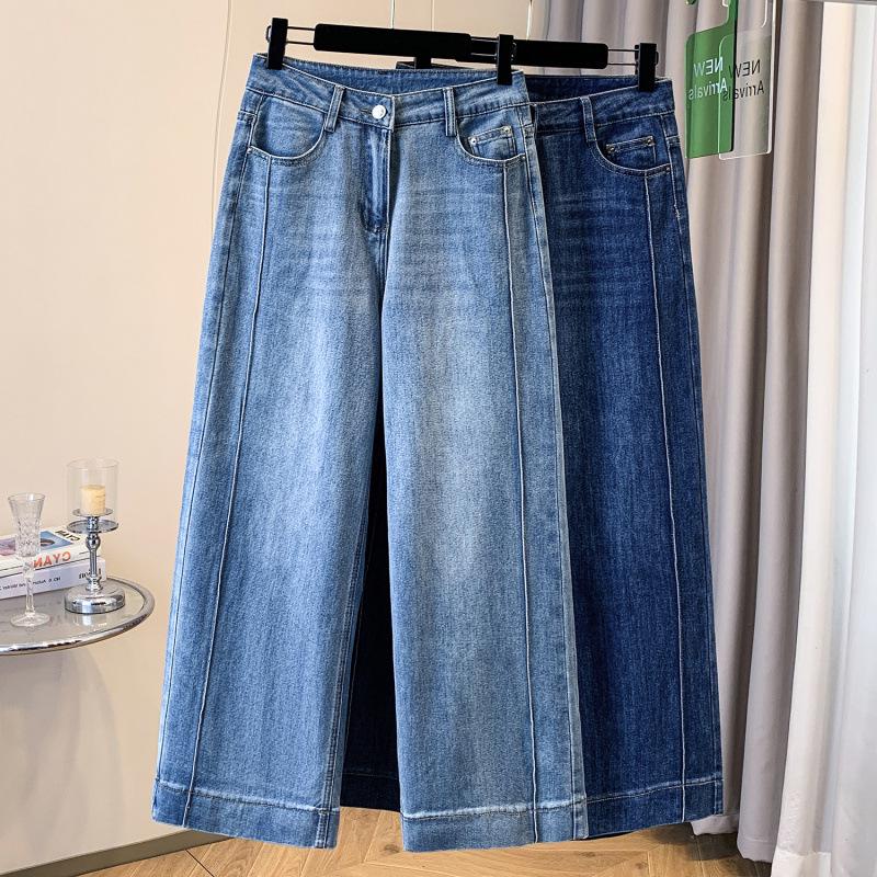 

Women s High Waist Plus Size Slim Denim Pants - Spring Nine-Point Straight Leg by Yamamoto XL темно-синий