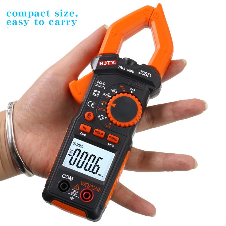 NJTY 208D Electrician AC/DC Clamp Meter Digital Multimeter Display AC/DC Current High Precision Clamp Meter