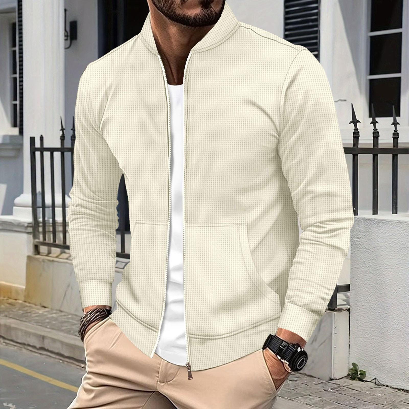 

Men s Vintage Stand Collar Zippered Color Loose-Fit Casual Jacket M хакі