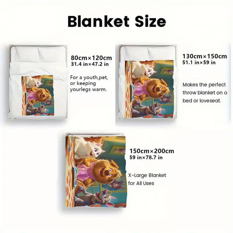 Cartoon Cat and Dog 2D Flat Pattern Flannel Blanket High Quality All Seasons Warmth and Comfort Perfect for Christmas Gifts.MMT0918341