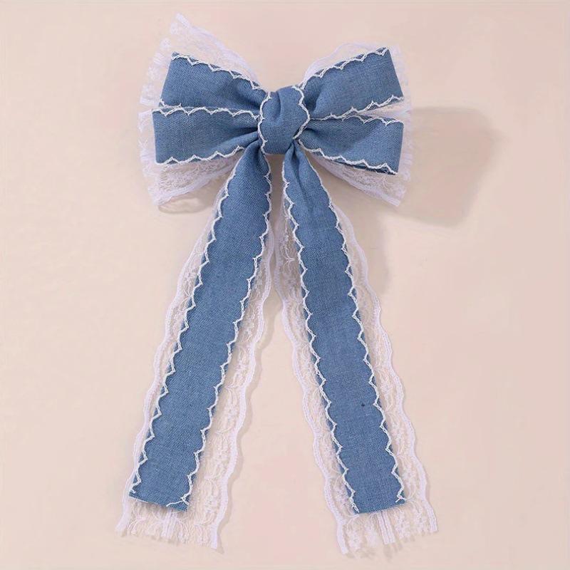Denim Bow Ribbon Hair Clip: Stylish, Versatile, High-End Accessory for Girls светло-синий